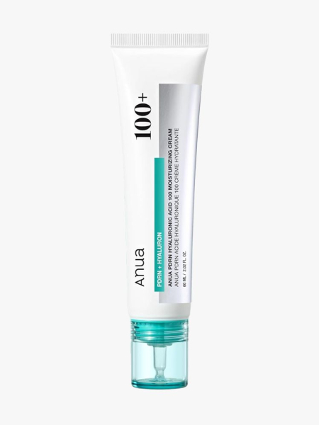 Anua PDRN Hyaluronic Acid 100 Moisturizing Cream in branded tube component on a light gray background